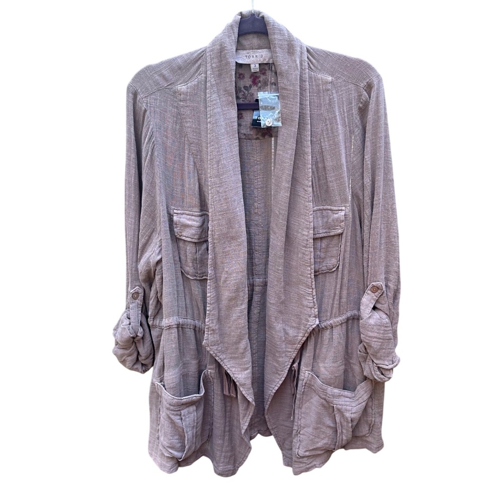 Torrid Soft Brown Drape Front Anorak Jacket 3 Plus Size Mauve Utility Roll Tab